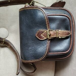 Roots - Leather Black & Brown bag with adjustable long strap.